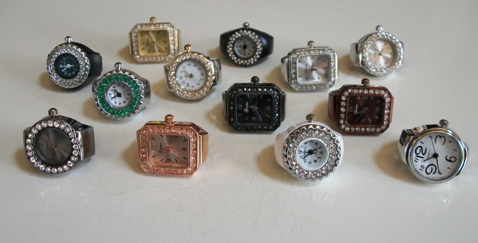 Women’s Assorted Finish Plain/Rhinestones Fashion Stretch Band Casual Ring Watch