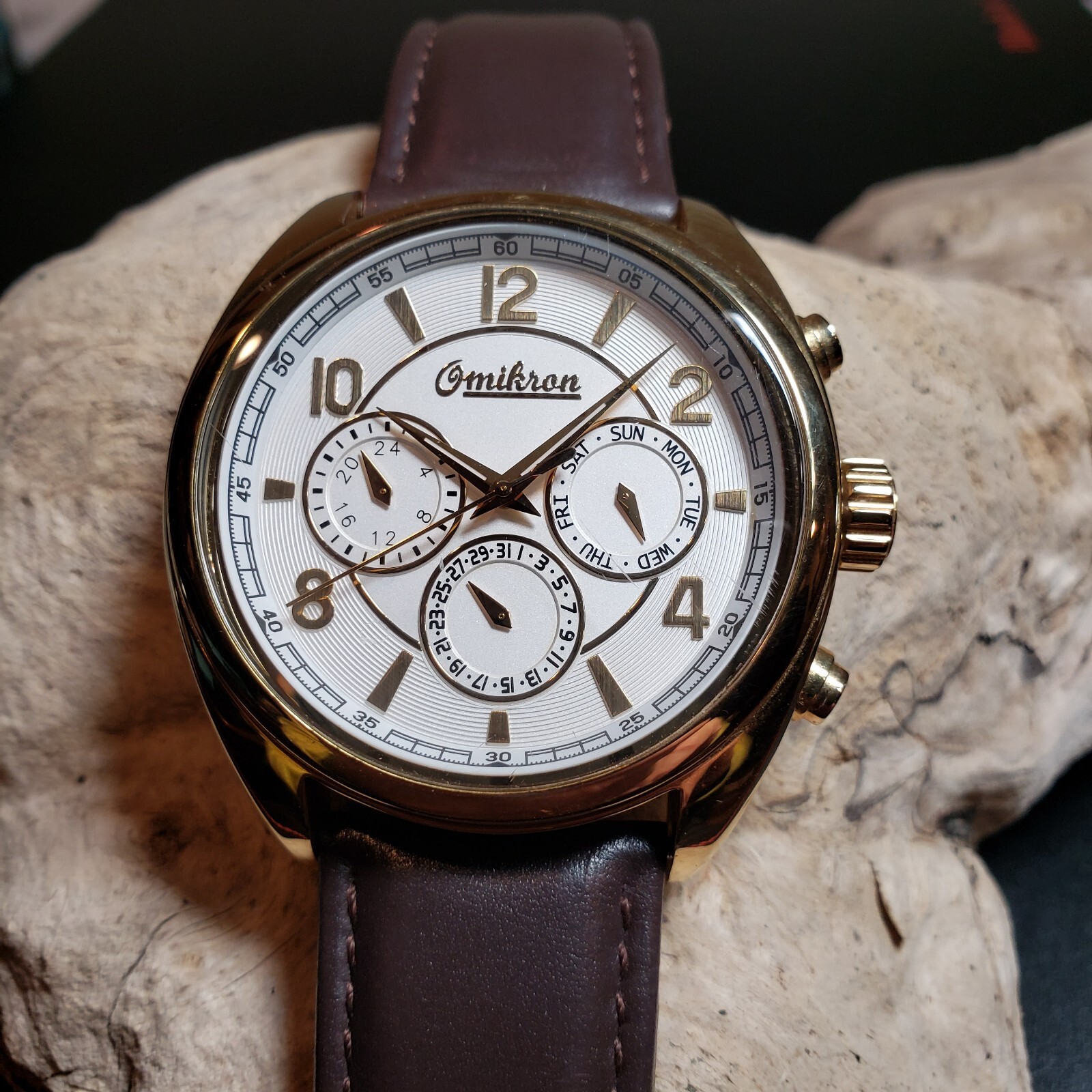 OMIKRON Striker Swiss Multi Function Gold Tone Men’s Luxury Dress Watch