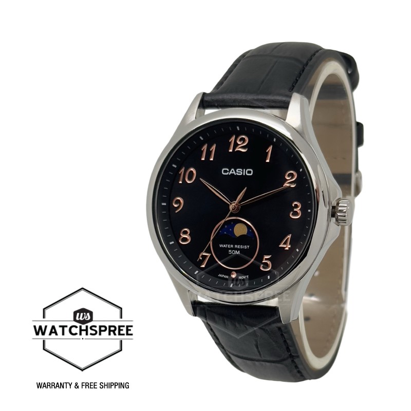 Casio Men’s Analog Black Leather Strap Watch MTPM110L-1A MTP-M110L-1A