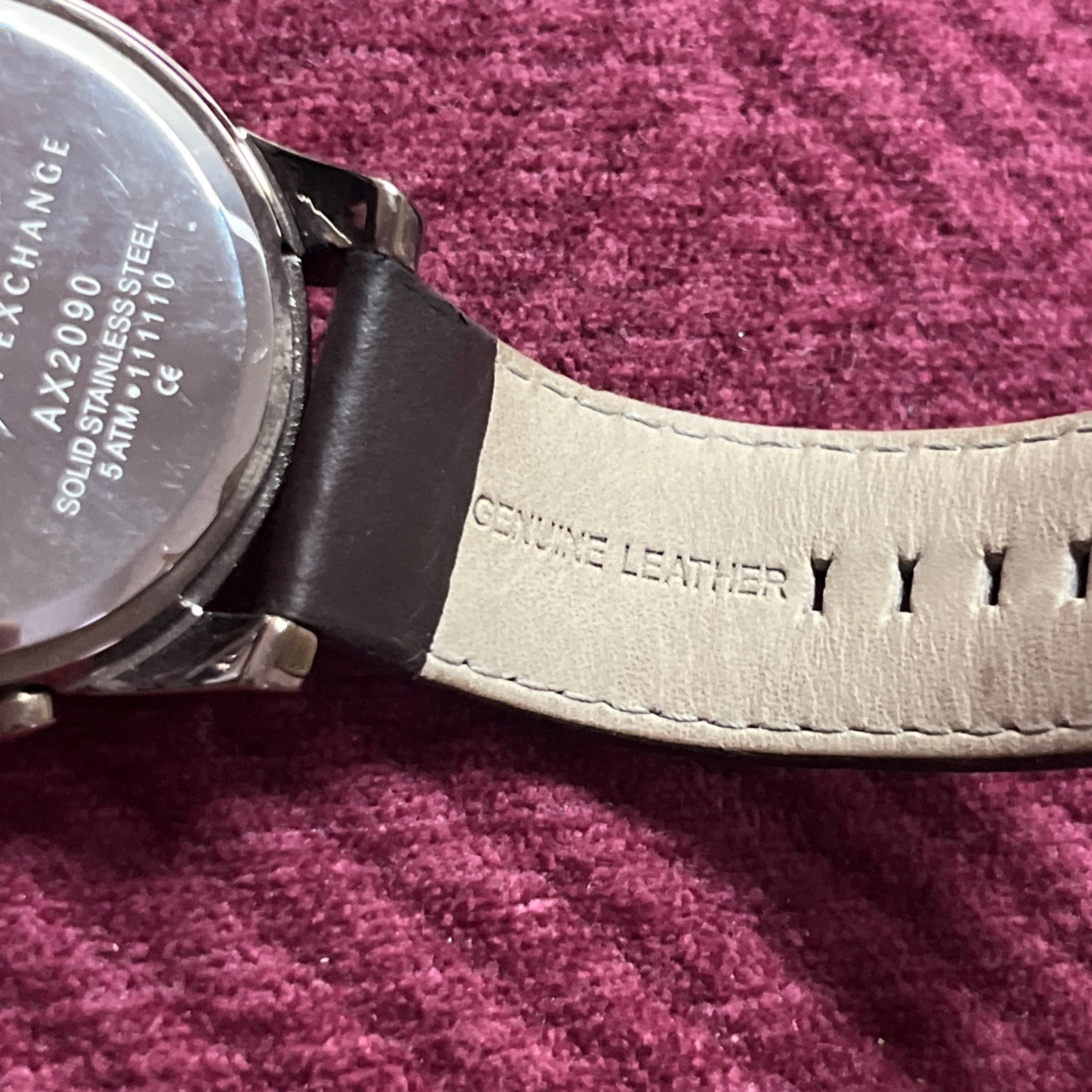 Watch Chronograph Dark Brown Leather Strap 45mm Ax2090