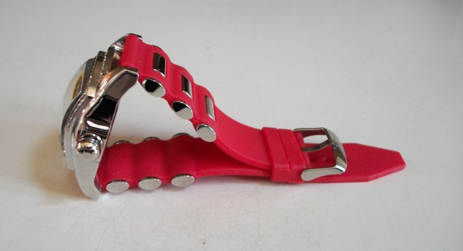 Men’s Silver Trim Multicolor Dial Red Silicone Band Fashion Dressy Hip Hop Watch