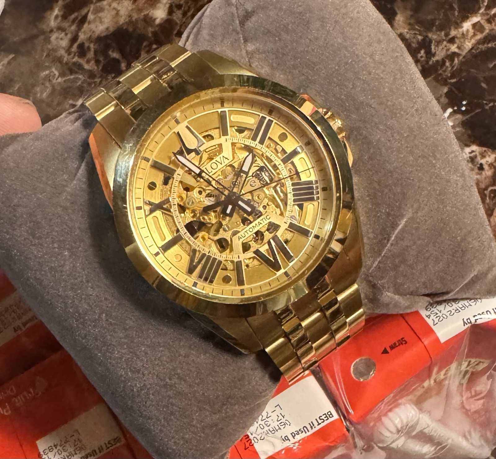 Bulova Sutton Men’s Gold tonePVD Stainless Automatic Watch 97A162 (FREE GSHOCK)