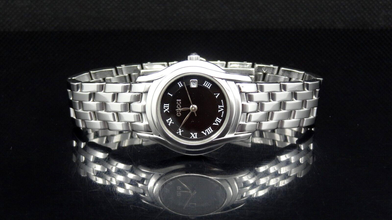 Gucci 5500L Series Date Black Dial Stainless Steel Silver Tone Women’s Watch