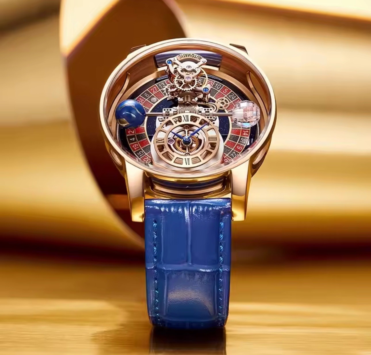 Celestial Men’s Transparent Case Leather Quartz Watch Waterproof Time Adjustment