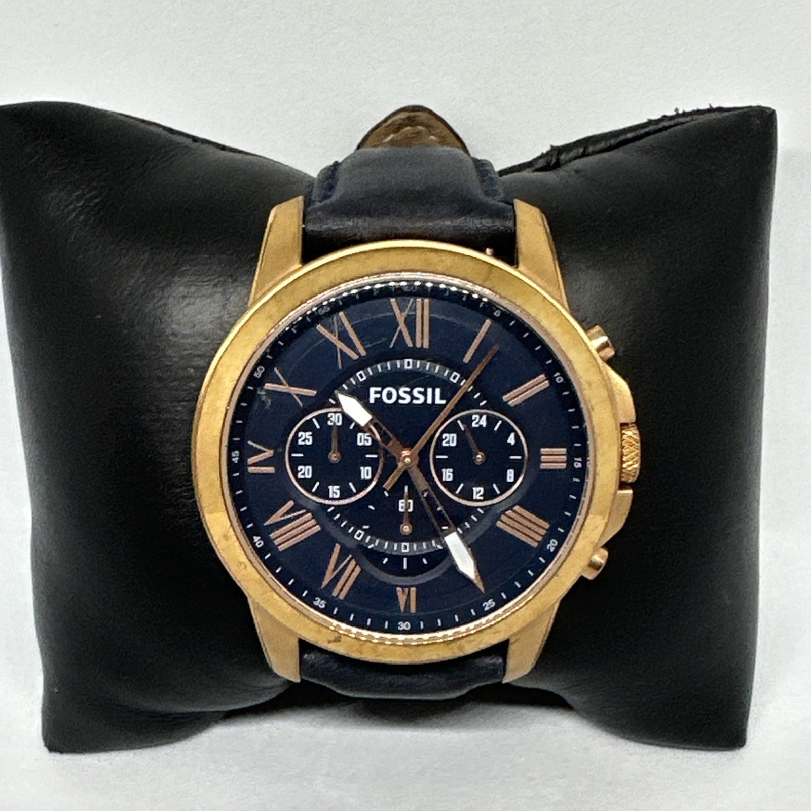 Fossil Grant FS4835 Men Black Leather Strap Analog Dial Chronograph Watch HME910
