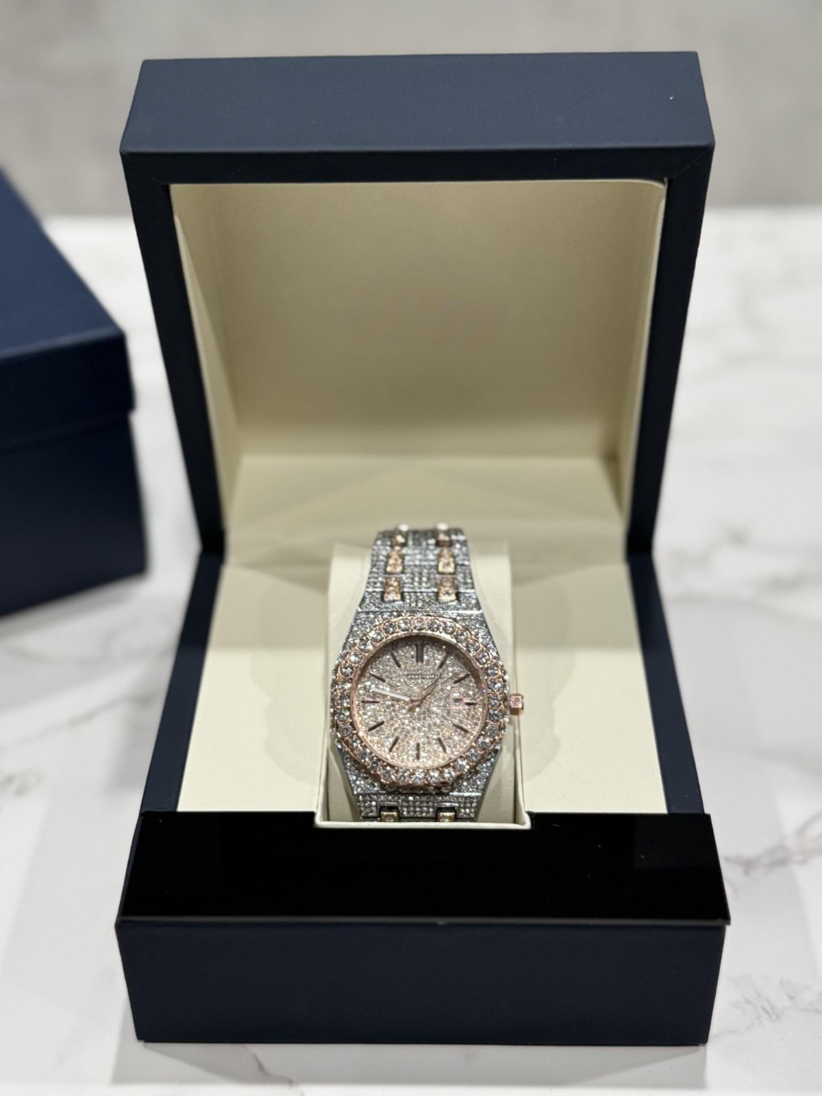 Iced Out Watch – Two Tone Rose Gold & Silver