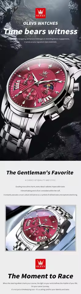 OLEVS 2892 Original Moon Phase Luminous Waterproof Quartz Watch For Men