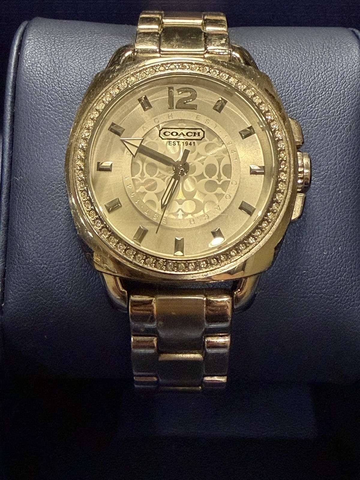 Coach Women’s Quartz Analog Gold Logo Dial Crystal Bezel Bracelet Watch