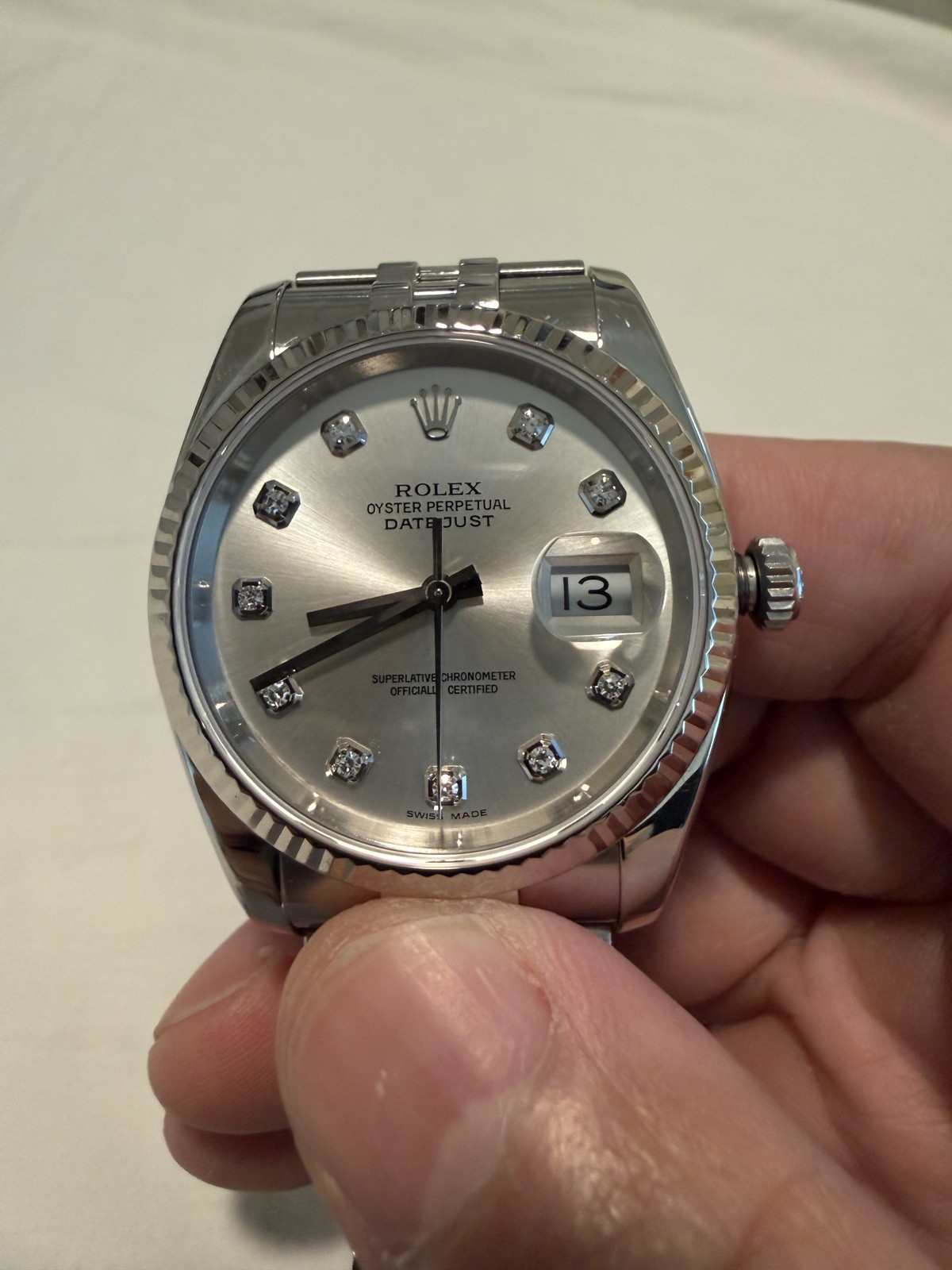 Rolex Datejust 36mm Diamond Set, Fluted Bezel, Jubilee, Silver