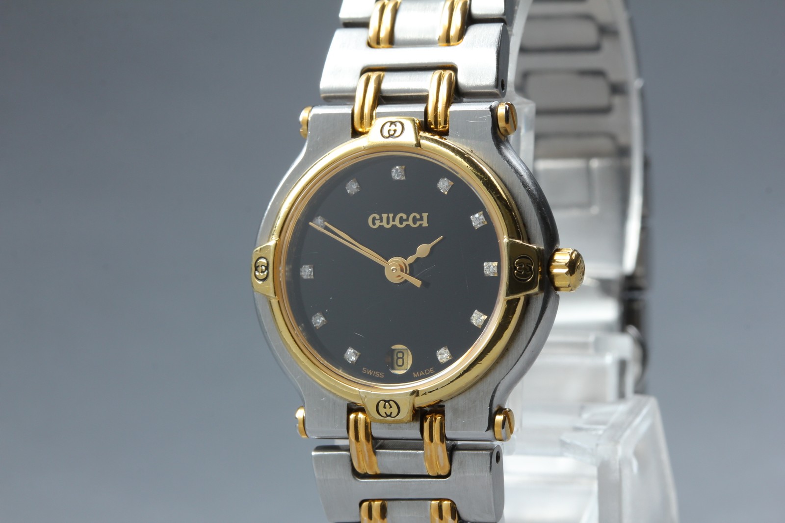 [Exc+5] GUCCI 9000L Diamond Black Dial Quartz Women’s Vintage Watch From Japan