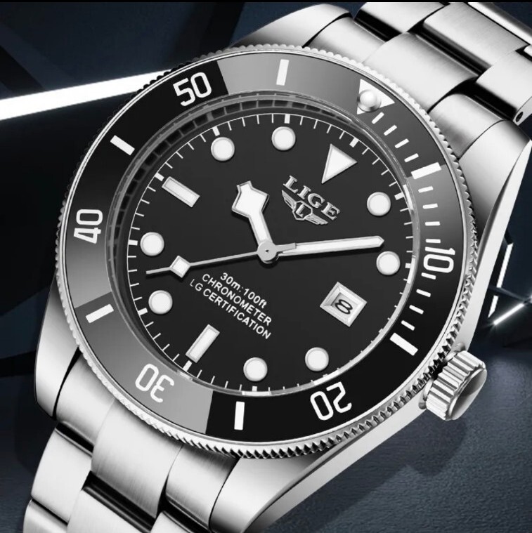 Men Lige Watch Classic Luxury Sport Diver Stainless Steel Quartz