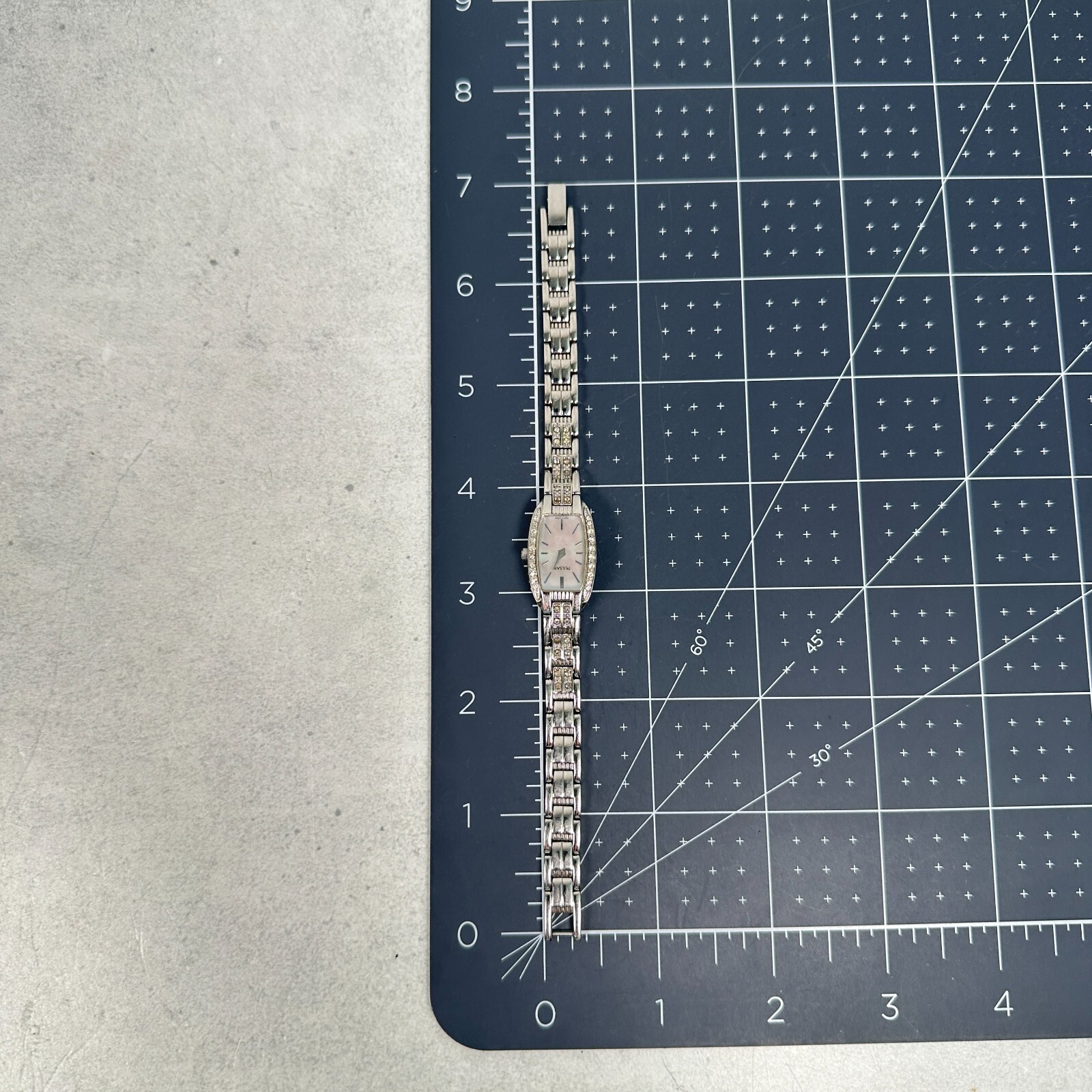 Pulsar Watch Womens 16mm Rectangle Pave Bezel Dial Case Silver Tone New Battery