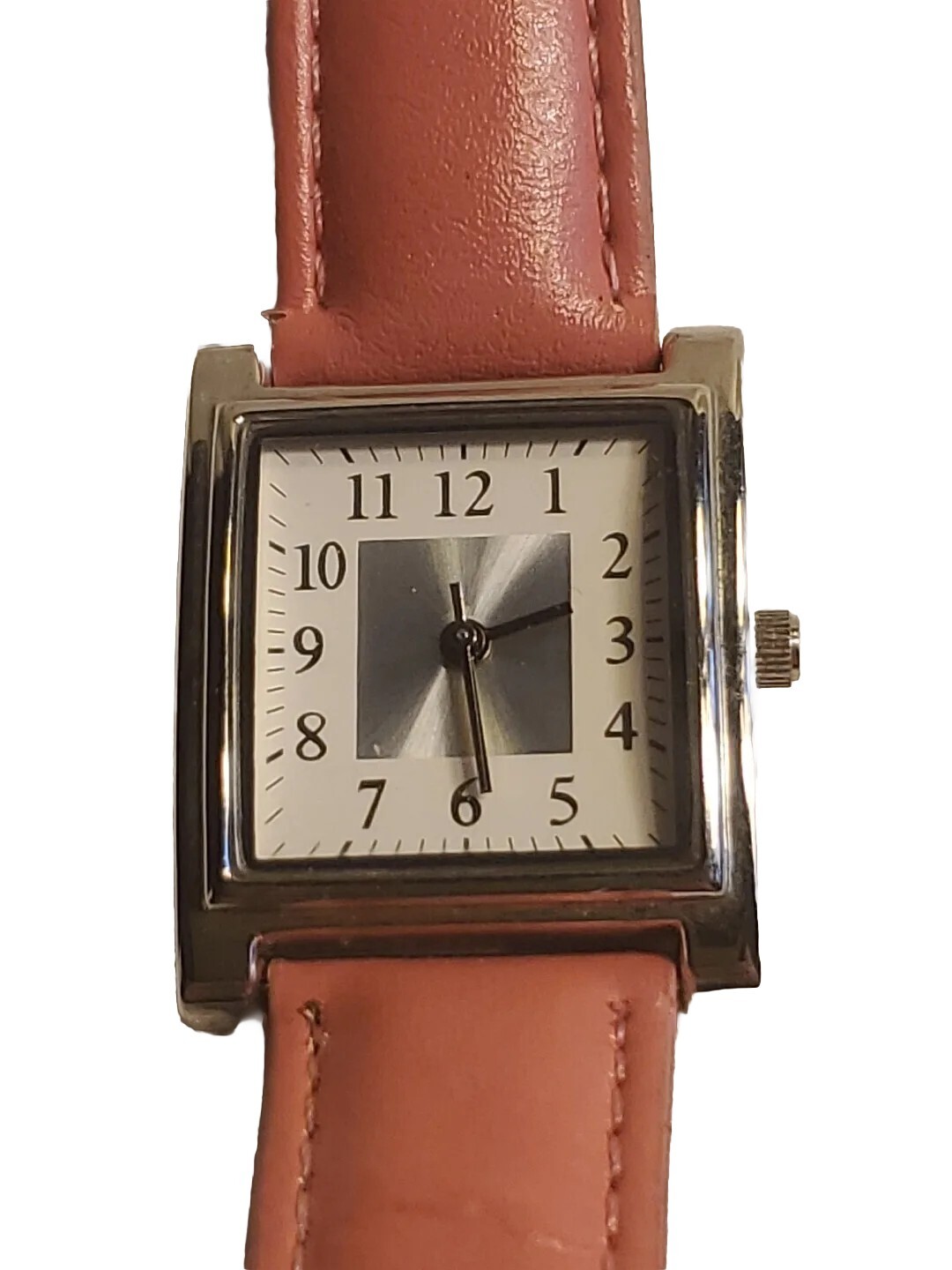 Ladies Watch Squared Pink Straps Buckle Clasp Great Condition 8.5 In Fashional