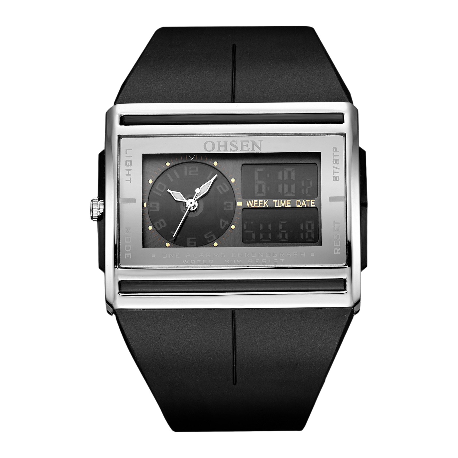 Men Rectangle Dual Display Military Tactical Luminous Wrist Watch Silicone Strap