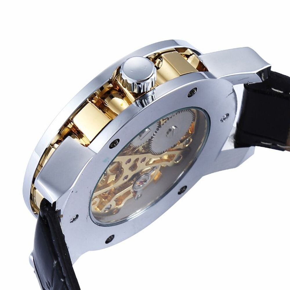 Men Classic Transparent Steampunk Skeleton Mechanical Stainless Steel Watch NEW