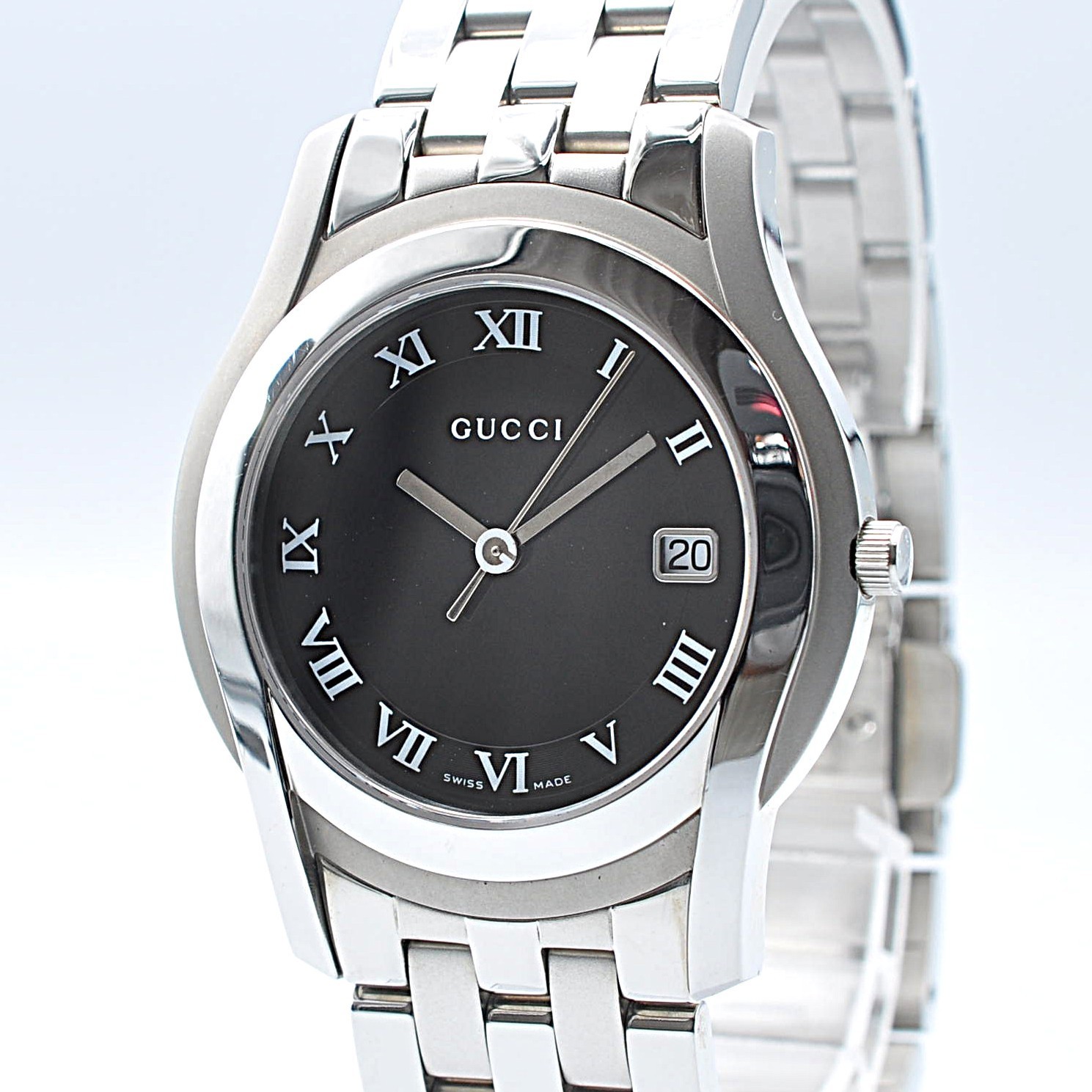 GUCCI 5500M Quartz Analog Roman Silver Black Watch Men’s DayDate w-1148