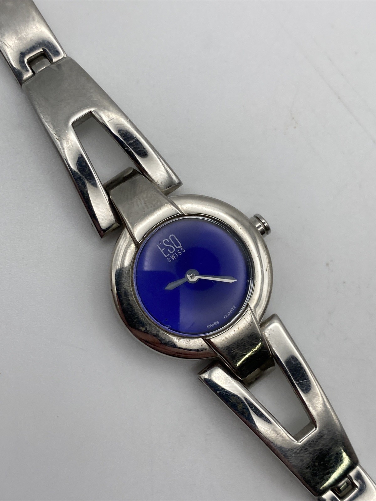 ESQ Tank Watch Women 23mm Blue Dial Silver Tone Bangle E5223 New Battery 6.25”