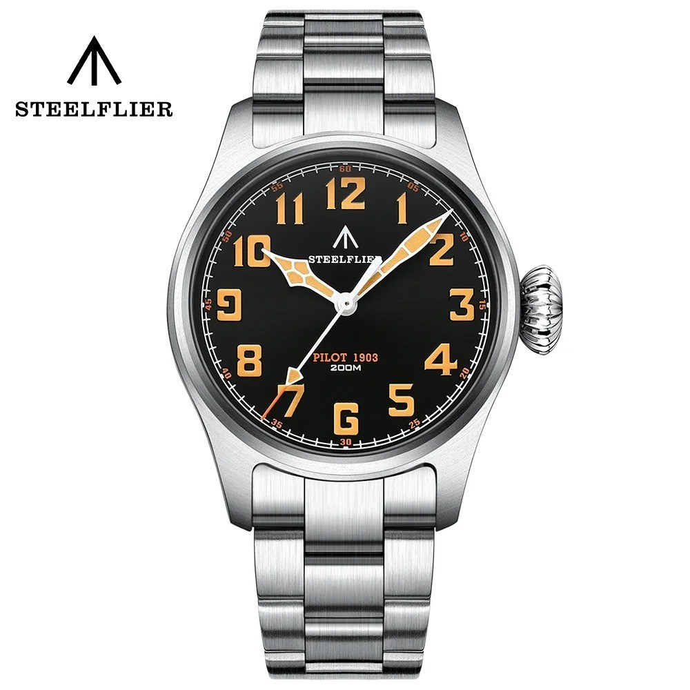 39MM STEELFLIER Pilot Quartz Diver Watch Men’s Stainless Waterproof Luminous NEW