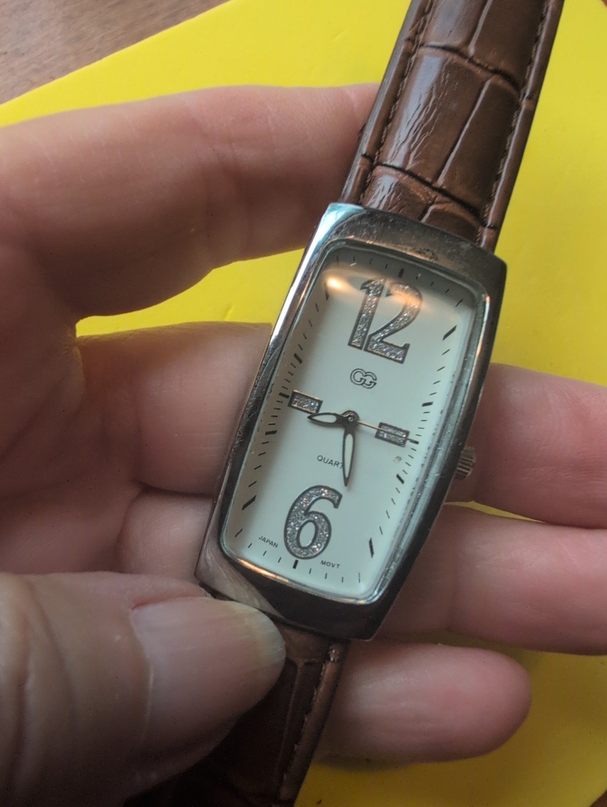 Charming Charlie Watch Silver Toned Rectangular White Face Black Buckle Band