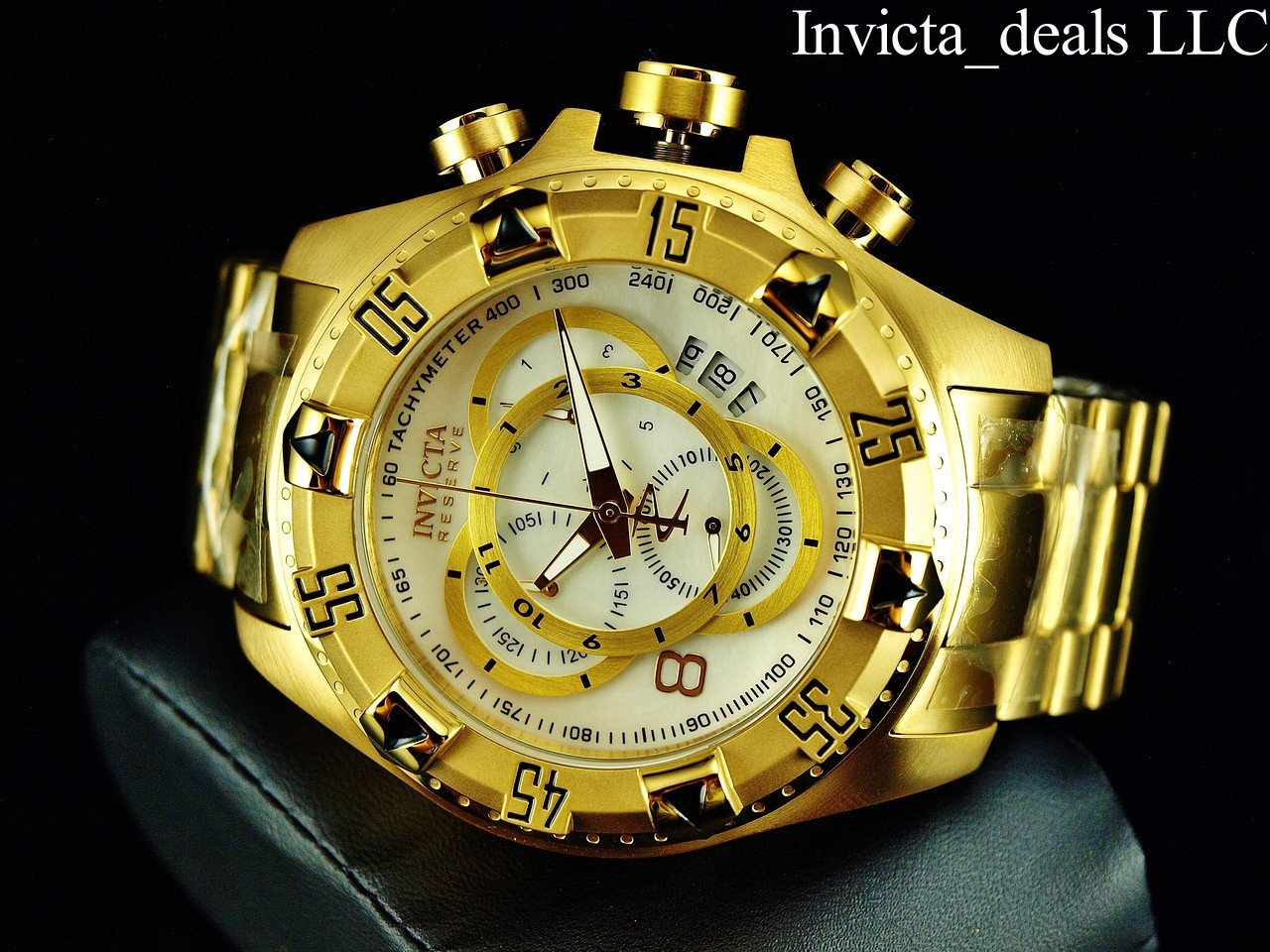 RareInvicta Men’s 52mm Reserve EXCURSION Swiss Chrono PLATINUM Dial Gold SS Watc