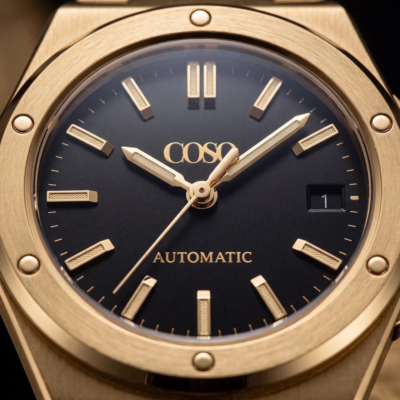 COSO Valtor Automatic Black Dial Full Gold Bracelet