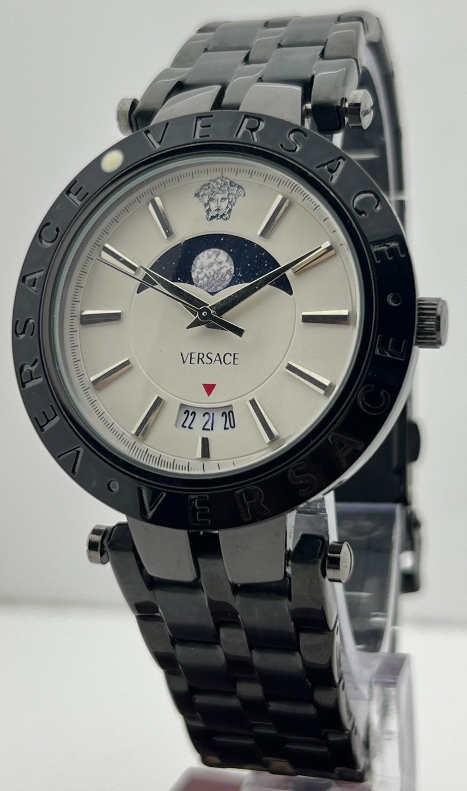 Premium Men’s Versace MoonPhase White Dial Date Rotating Bezel Wristwatch