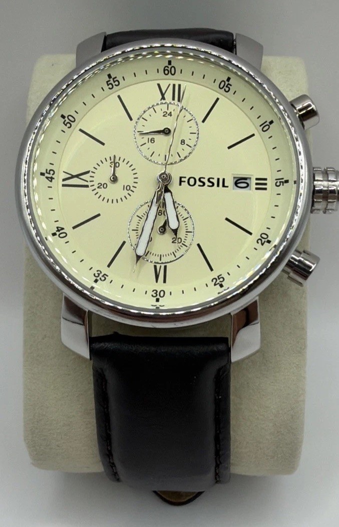 Fossil Rhett Chronograph BQ1007 Clean 742107 Dark Brown Strap Off White Dial