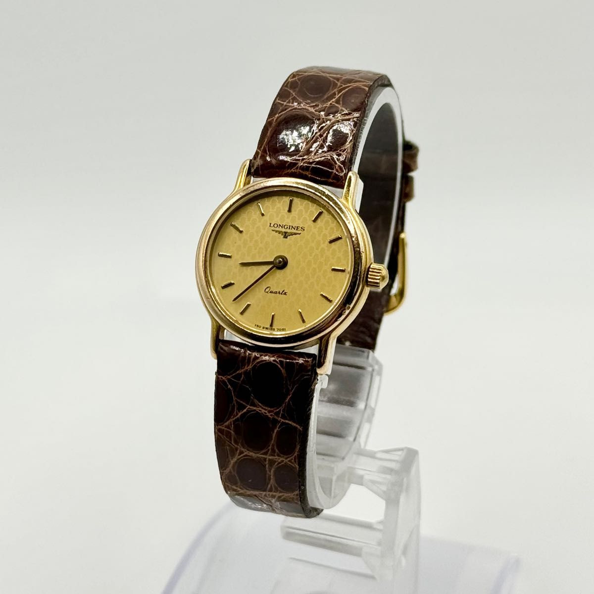 Longines QZ 150 7051 Gold Dial Vintage Quartz Watch Free Size Working Condition