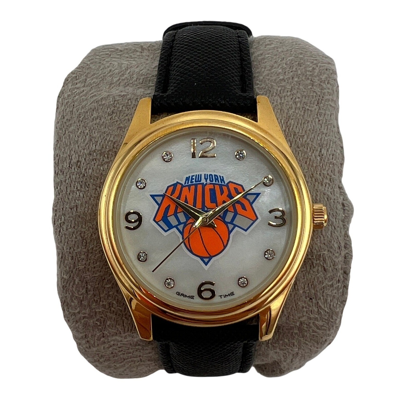 Game Time New York Knicks NBA Watch Gold Tone Leather Band Mother of Pearl Dial