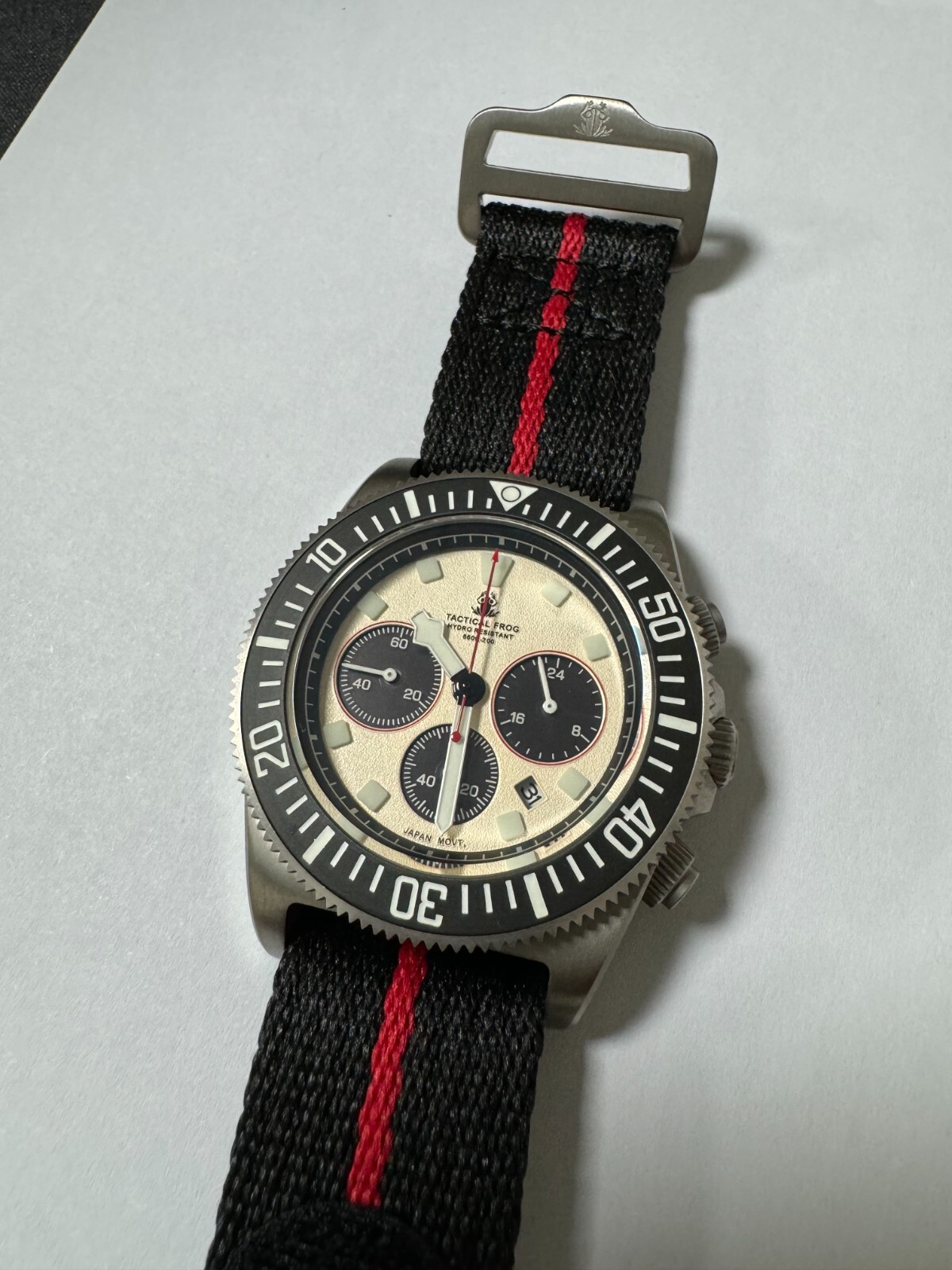 TACTICAL FROG Titanium VS75B Solar Power Quartz Chronograph Watch Newman Panda