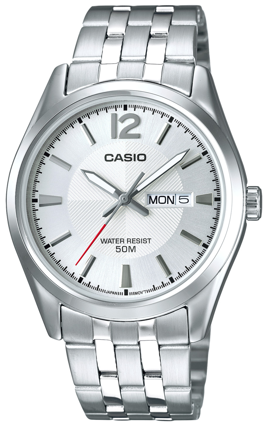 CASIO Mens Silver Dial Analog Quartz Watch Steel Band Day Date 50M MTP-1335D-7AV