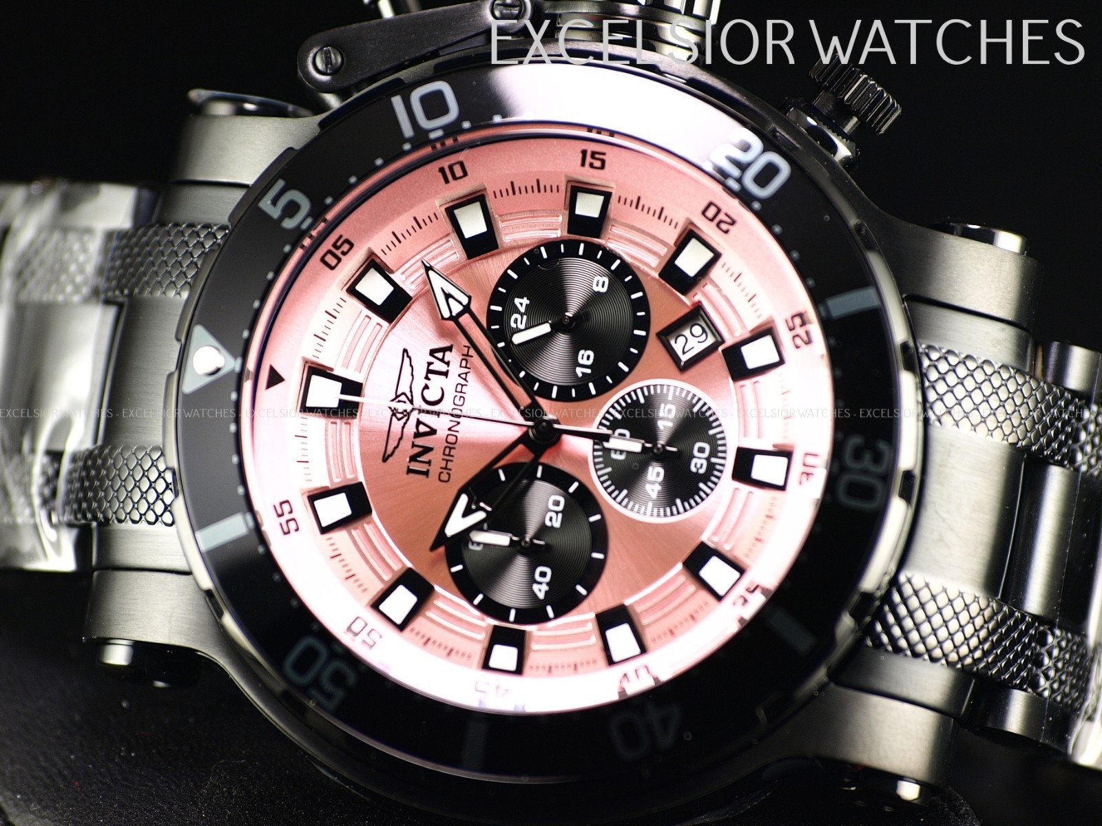New Invicta Men’s 52mm Coalition Forces Quartz Chronograph Black Pink SS Watch