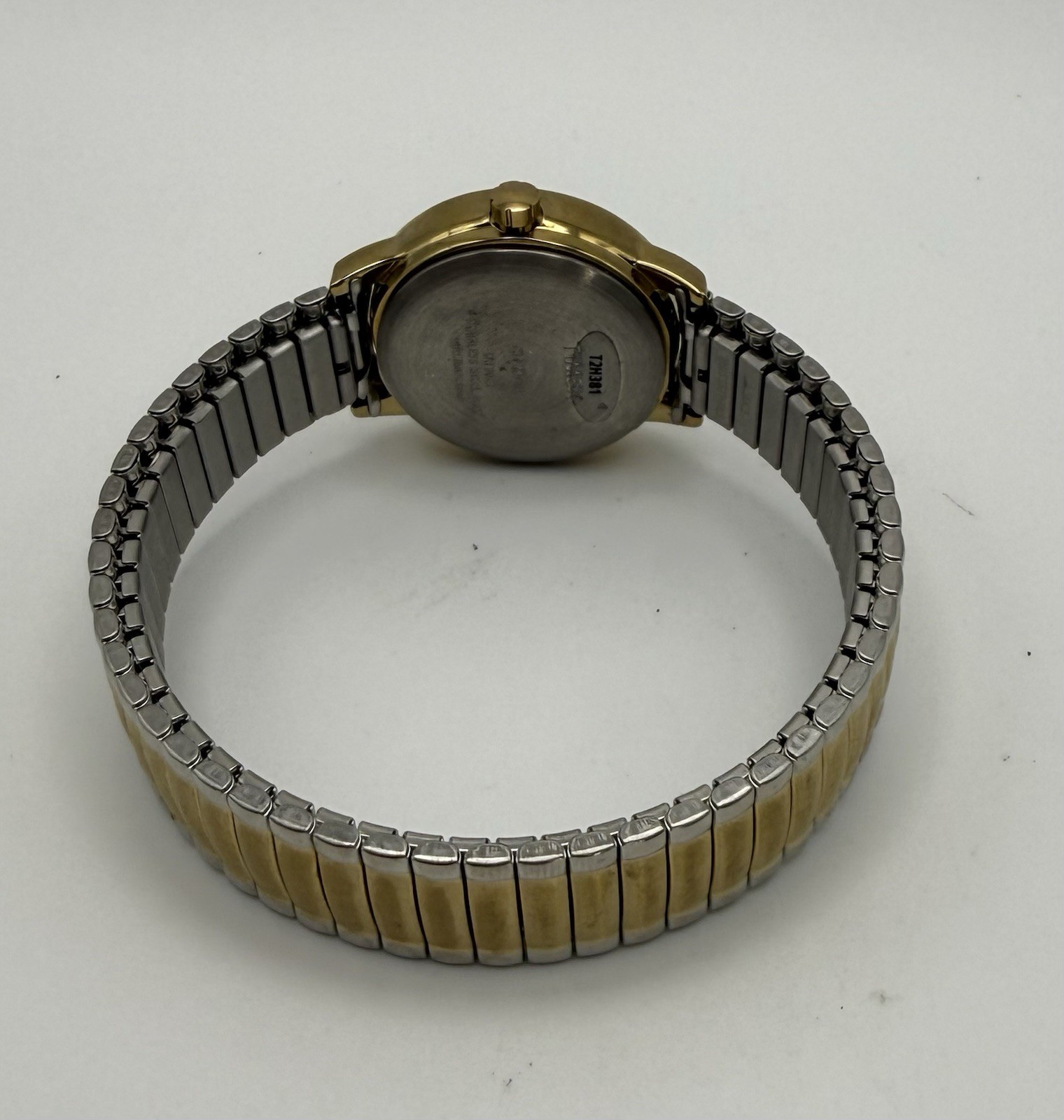 Timex Indiglo Quartz Casual Two-Tone SS Bracelet White Arabic Dial Date WR30M