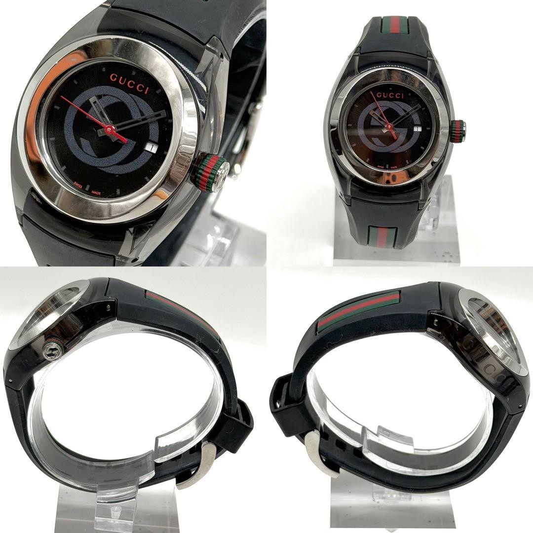 Gucci Sync 137.3 Sherry Line Black Rubber Watch Date Japan 07533