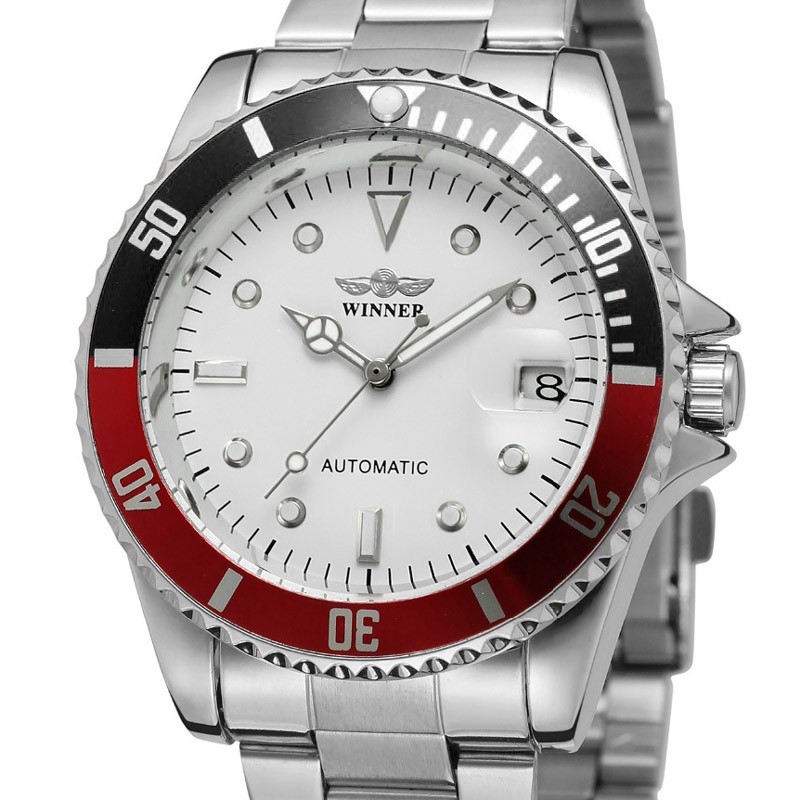 Winner Automatic Mechanical Men’s Skeleton Back Wrist Watch Date Stainless Steel