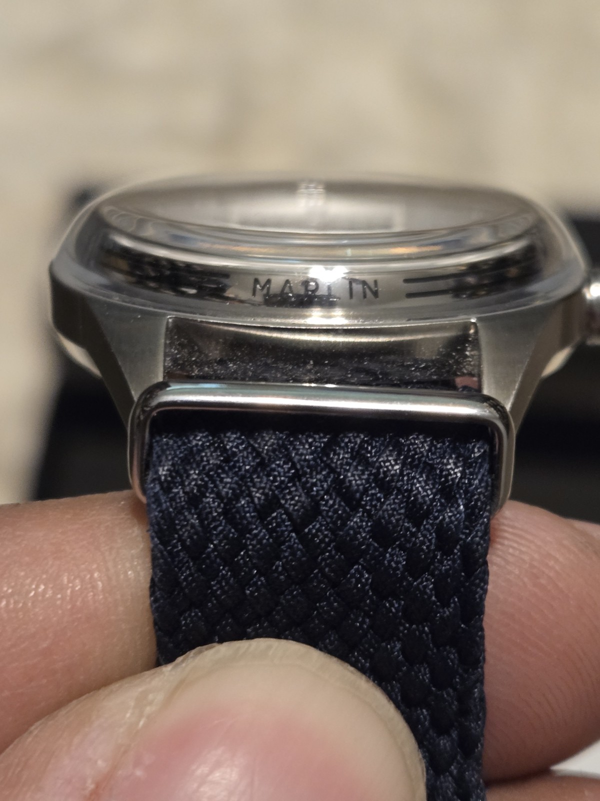 Timex Marlin Automatic Men’s Watch Silver Dial Blue One-Piece Fabric Strap Box