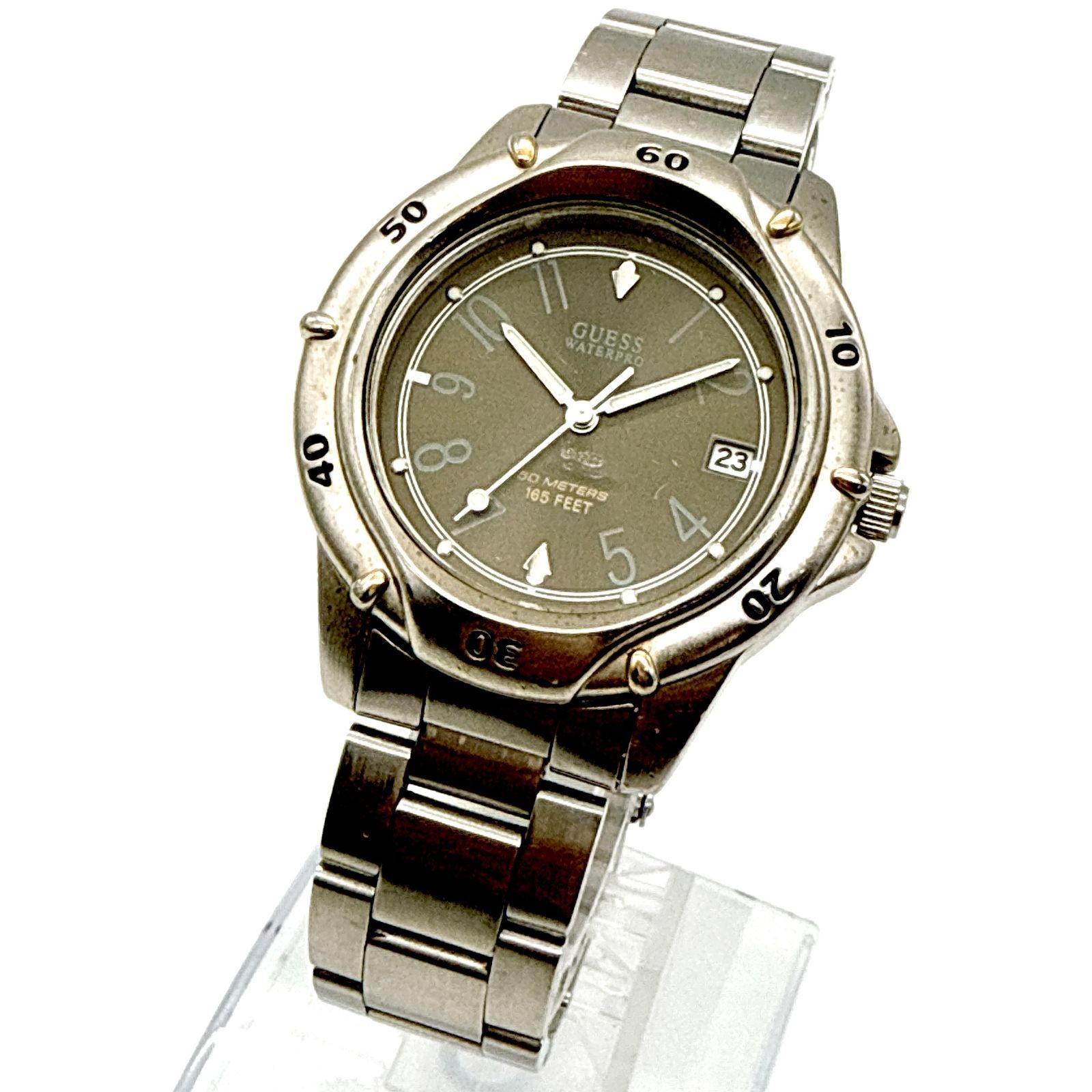 B124 GUESS WATERPRO Unidirectional Rotating Bezel Gray Dial Men’s Watch