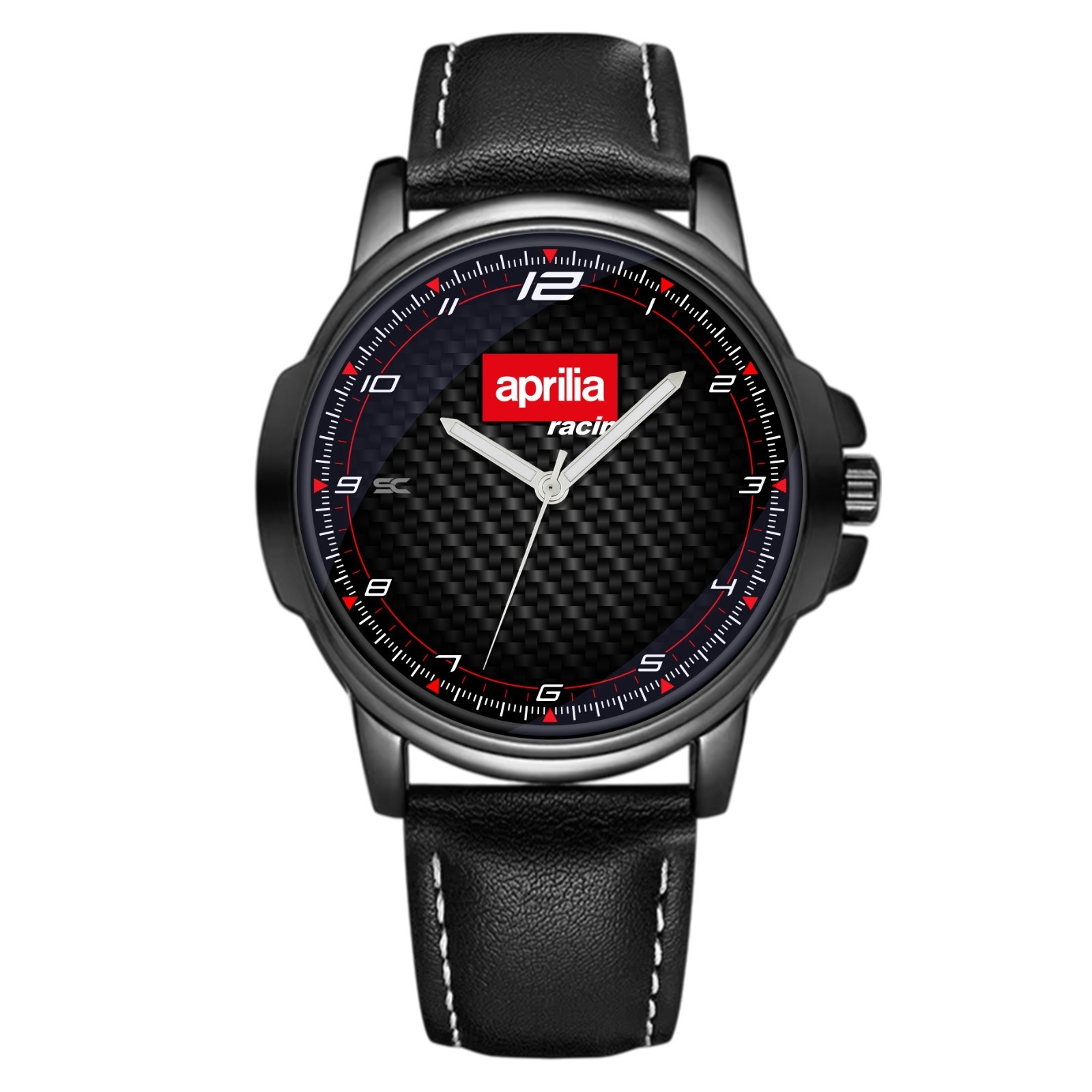 Aprilia Racing Sport Carbon Fiber Look Motorcycle Fan Art Quartz Wrist Watch
