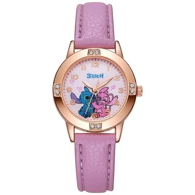 Disney Stitch Watches Diamond Quartz Watch for Women Stich Cartoon Leather Wrist