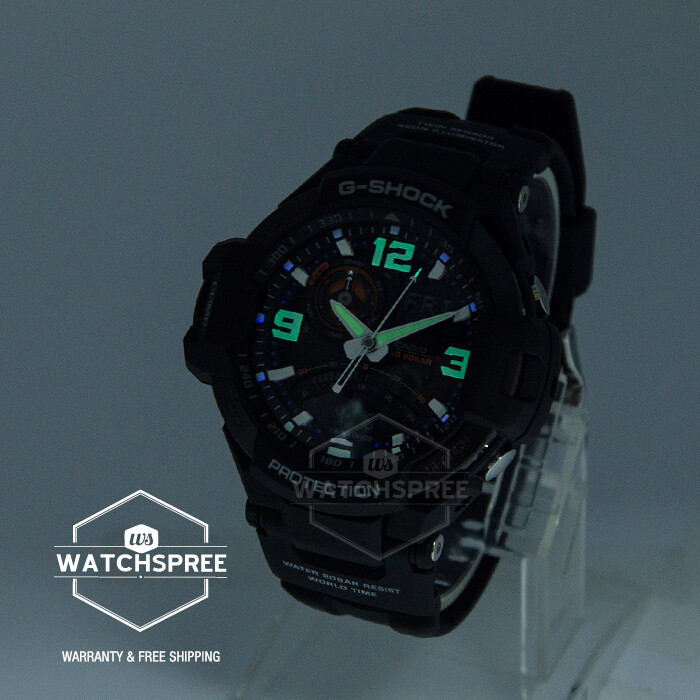 Casio G-Shock Twin Sensor Compass Aviator Black Resin Band Watch GA1000-1A