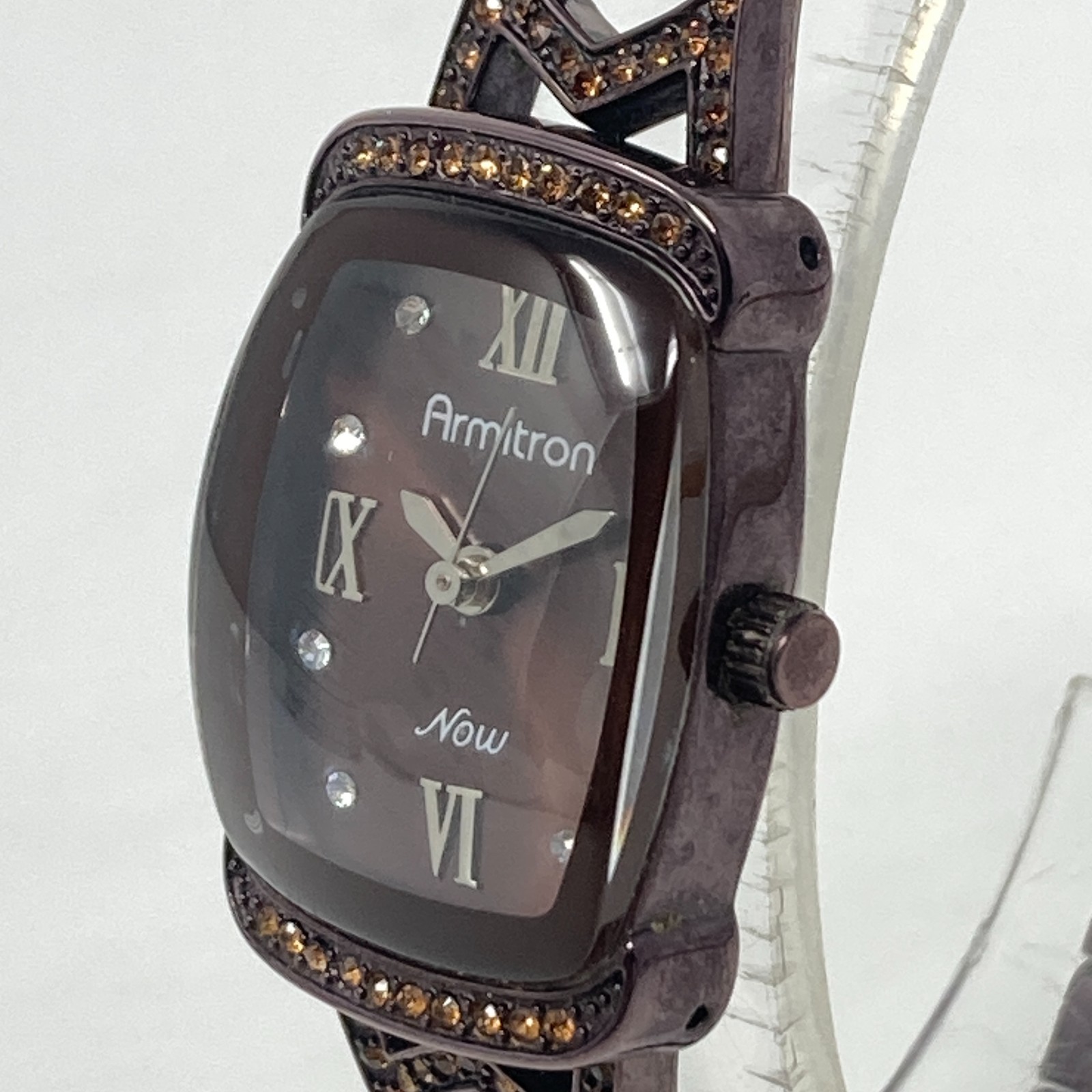 Armitron Now Watch Women 19mm Brown Orange Crystals Autumn New Battery 6.75″