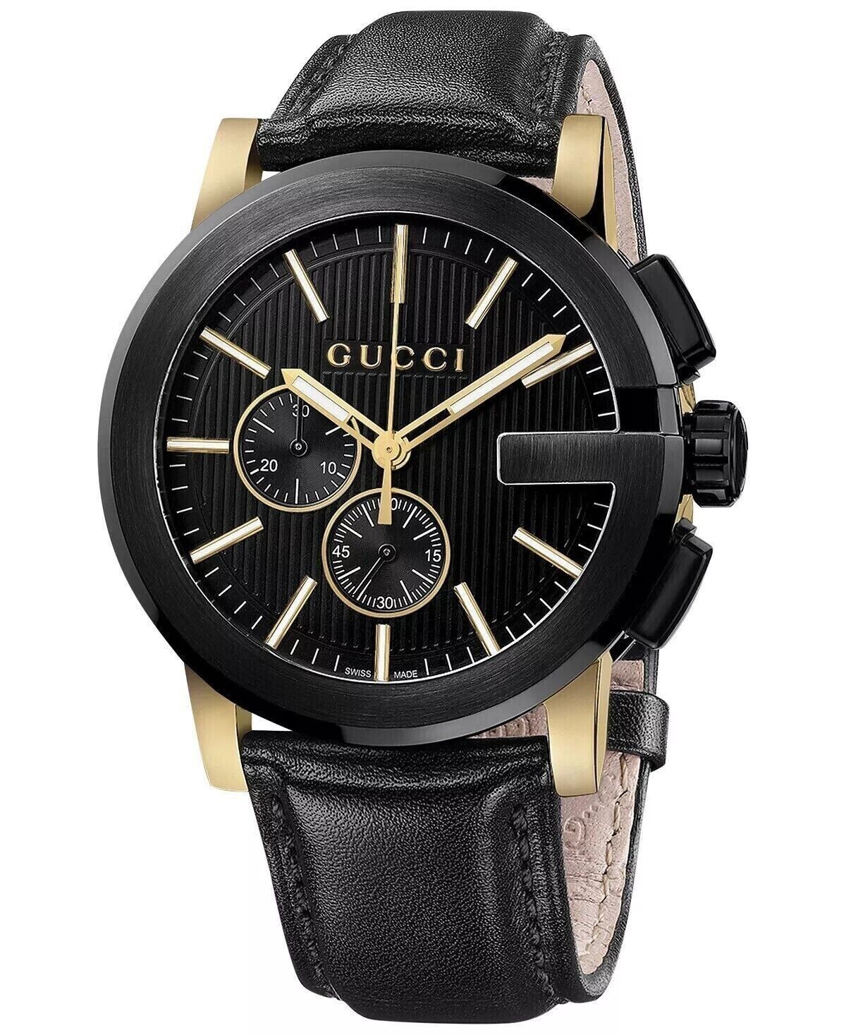 Gucci SWISS G-Chrono XL Black Dial Leather Strap Men’s Watch YA101203