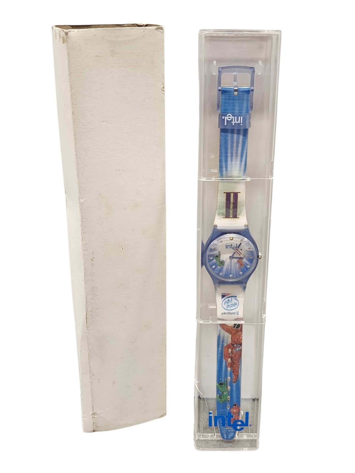 1997 Intel Employee Promo Pentium II WRIST WATCH in Acrylic Box *NOS