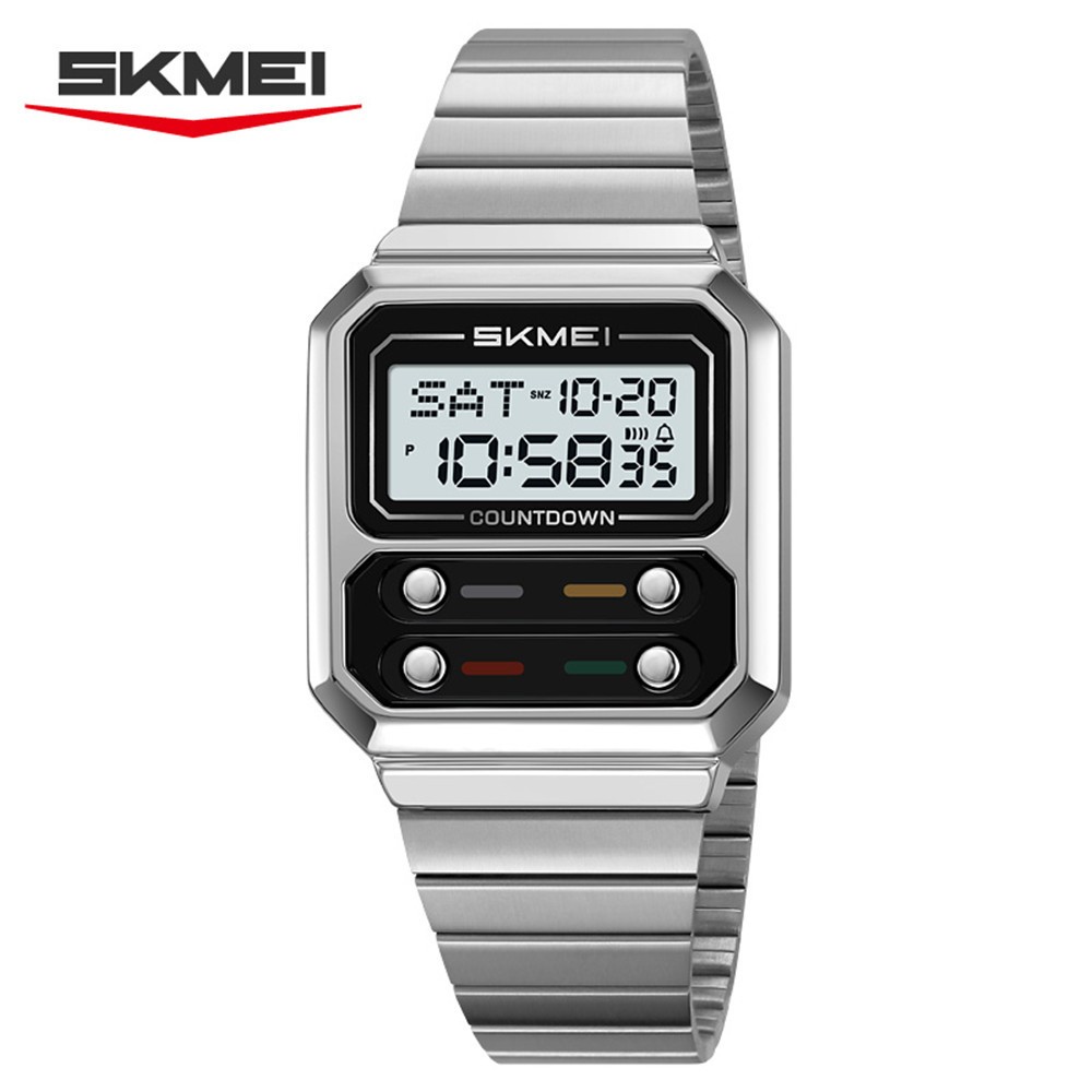 SKMEI Men Watch Rectangle Dial Steel Wristwatch Fashion Male Sport LED Watch