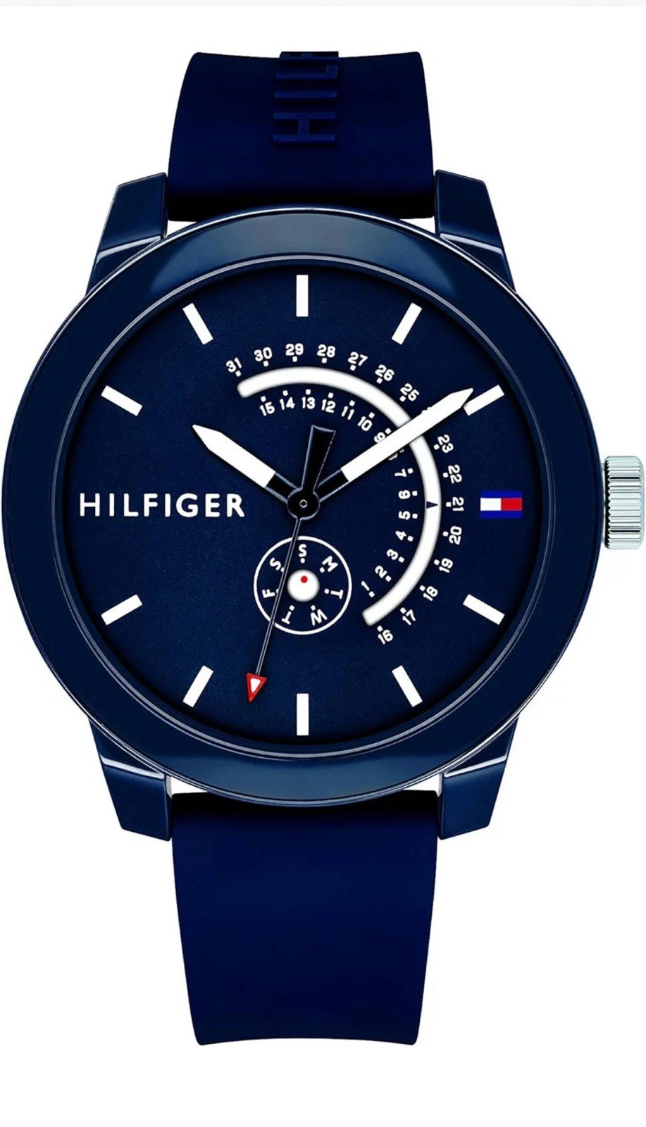 Tommy Hilfiger Men’s Blue Dial Blue Silicone Band Watch Quartz 44mm 1791482 New