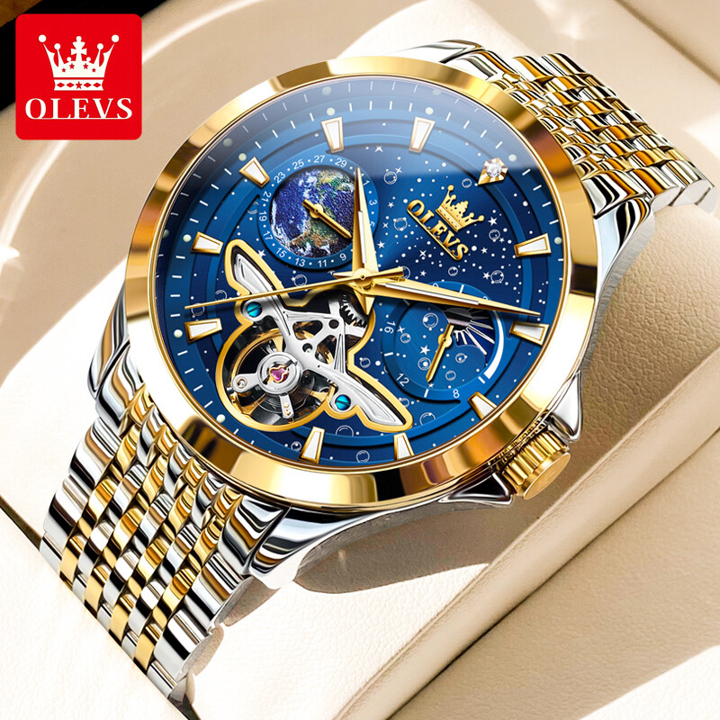 Automatic Mechanical Waterproof OLEVS Luxury Watch Men Moon Phase Mens Strap