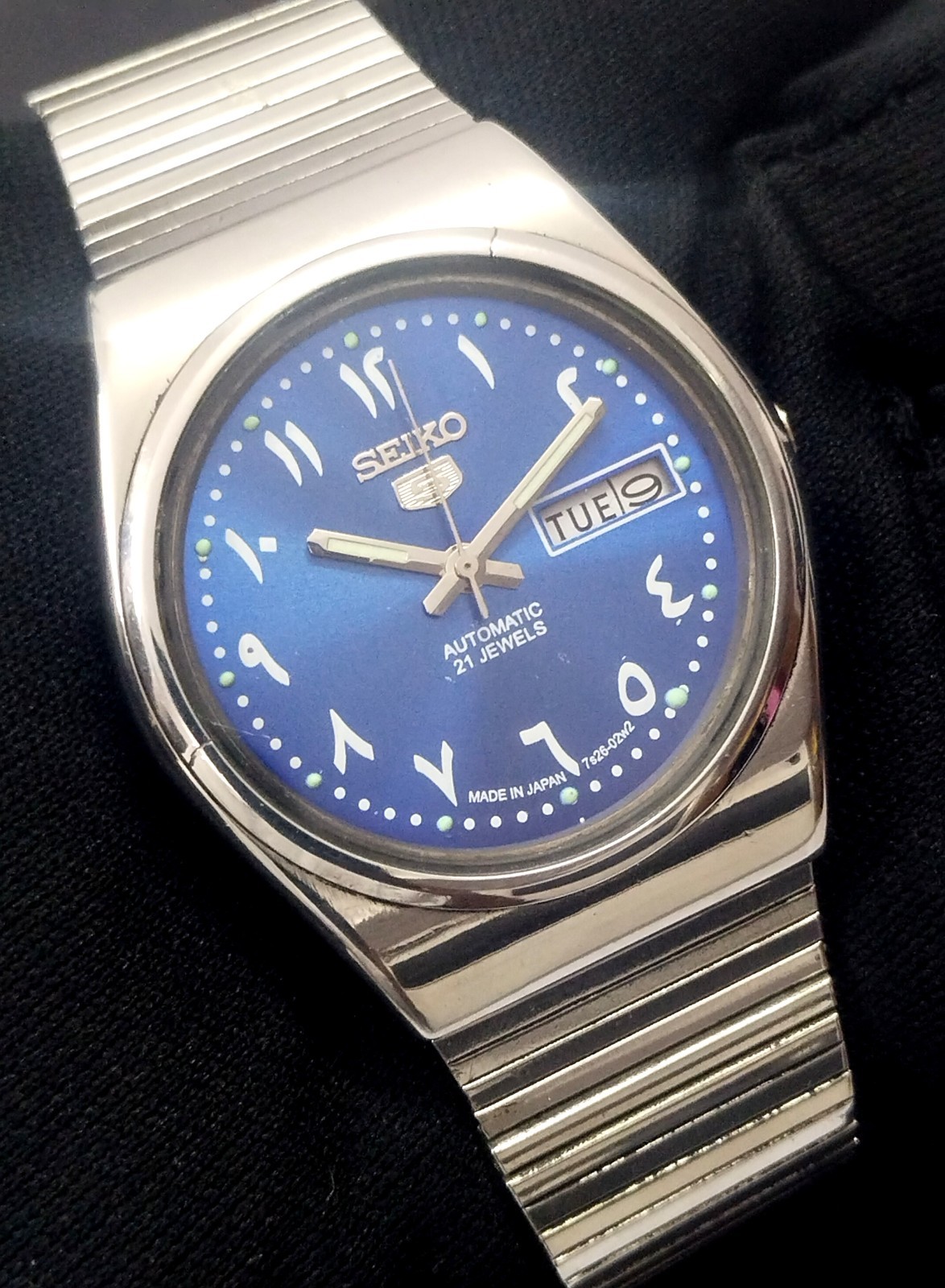 Vintage Seiko 5 Automatic Men’s Watch Blue Dial Arabic Numbers Working Perfectly