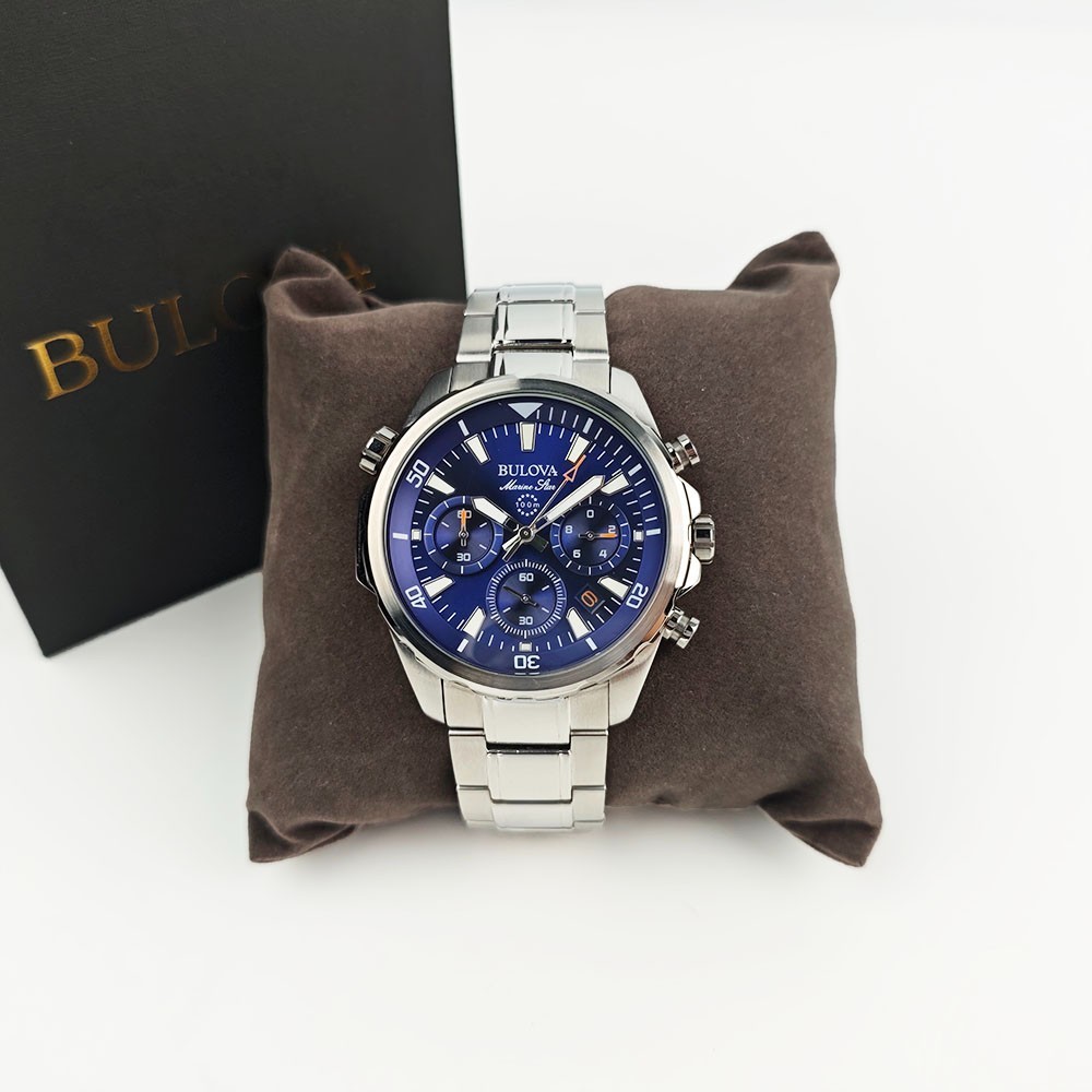 Bulova Men’s Marine Star 6-Hand Quartz Watch 96B256 Blue Dial 43mm NEW With Box
