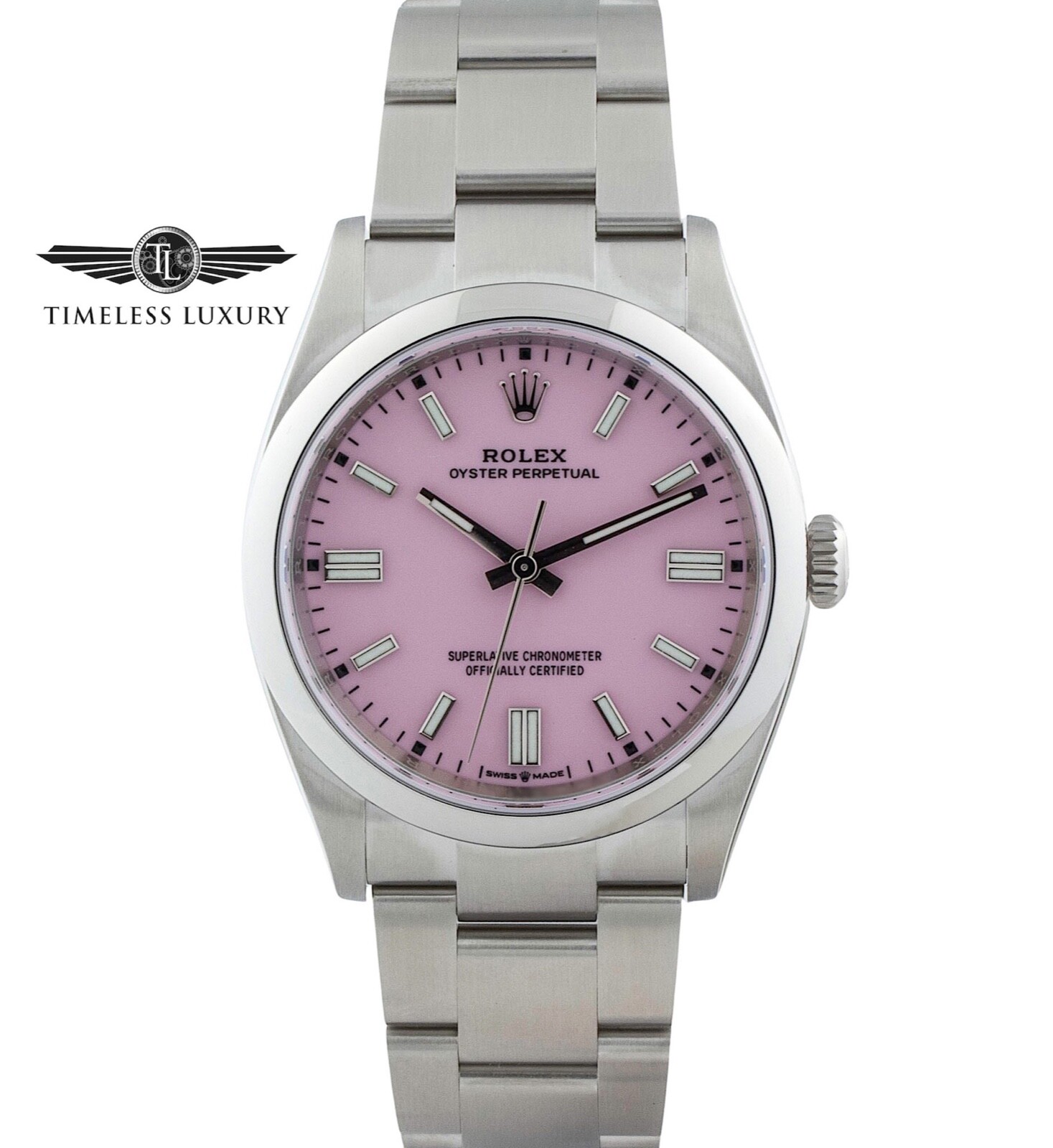 NEW Rolex Oyster Perpetual 126000 Stainless Steel 36mm Candy Pink Dial Box &Card