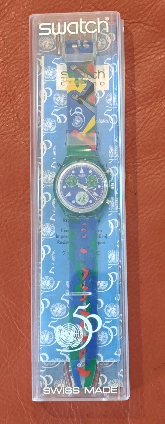 Swatch Chrono Watch United Nations 50th Anniversary SCZ103 1994 NOS